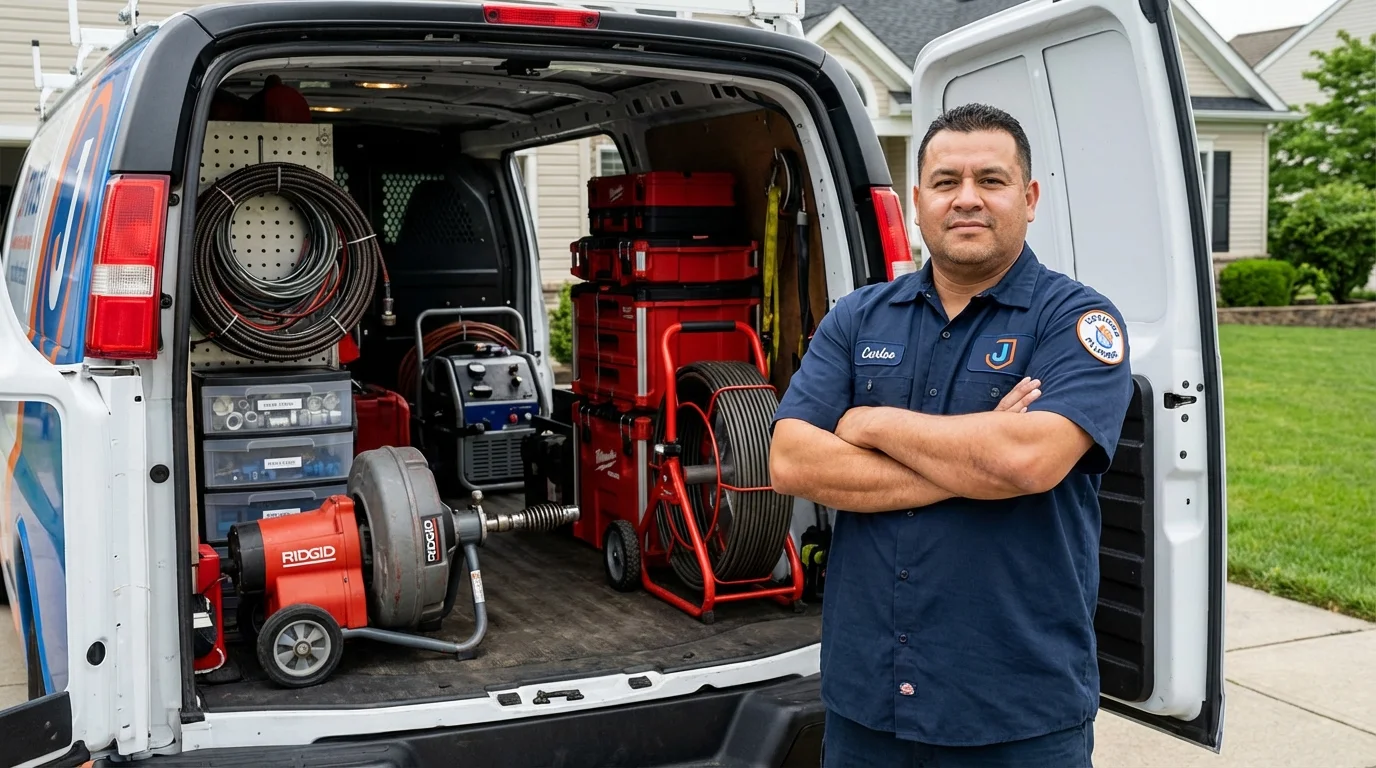 Professional drain cleaning equipment and Johns Plumbing LLC plumber in Trumbull