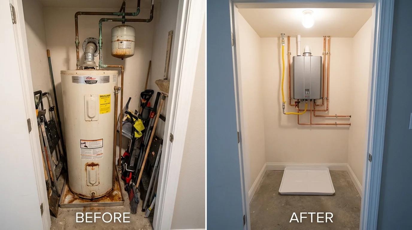 Tank water heater versus wall-mounted tankless unit comparison for Trumbull, CT homeowners